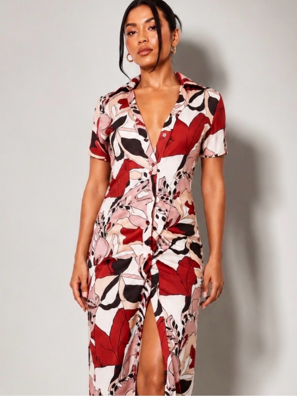 PrettyLittleThing Abstract Floral Print Ruched Midi Dress Size 8 NWT